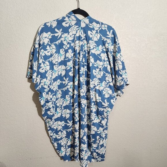 Natural Known Supply Kimono Cardigan Medium Large Floral Blue White - Picture 3 of 6
